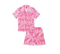 Barbie Conjunto de pijama corto de satén para mujer, pijama de dos piezas para mujer, satén de seda, tallas 8-20, rosa, 8-10