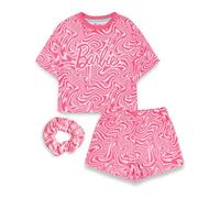 Barbie Conjunto de Pijama Girls | Paquete de Pijamas con Estampado Rosa de Manga Corta y Pantalones Cortos con Pijamas con coletero | Conjunto Completo Ropa Dormir a Juego con Ropa para muñecas niños