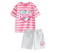 Barbie Conjunto Niña Camiseta y Short Rayas Rosa | Camiseta gráfica clásica Top de manga corta con cinturilla elástica | Ropa de dibujos animados para niños