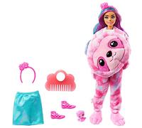 Barbie Cutie Reveal Serie Fantasía Perezoso Disfraz lila revela una muñeca articulada con mascota y accesorios sorpresa de moda, juguete +3 años (Mattel HJL59)