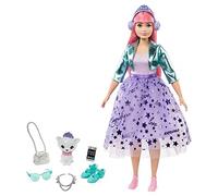 Barbie Daisy Aventura de Princesas Muñeca con Vestido Morado, Accesorios y Mascota Perrito de Juguete (Mattel GML77)