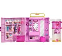 Barbie Deluxe Style Armario con función de vestidor Giratorio, tocador con puf y Anillo de luz, 4 Conjuntos de Ropa, más de 20 Piezas y Almacenamiento portátil, JNR16