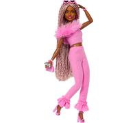 Barbie Deluxe Style Doll #4 in Barbiecore Outfit, Pink and Brown Braids, Soft Pi
