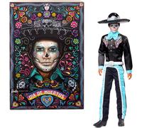 Barbie Signature Ken Día de Muertos 2024 Muñeco Coleccionable con Traje Negro y Adornos de Color Azul Cielo, Incluye Accesorios de Sombrero y cinturón, HRM73