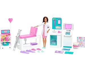 Barbie Doctora con Clínica médica, muñeca con Accesorios de Medicina de Juguete. Incluye Juego de escayolas de plastilina (Mattel HFT68)