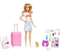 Barbie Doll and Accessories, “Malibu” Travel Set with Puppy and 10+ Pieces Inclu