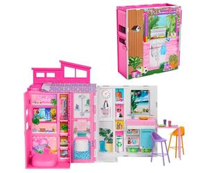 Barbie Dollhouse, casa de escapada con Accesorios | con 11 accesorios, incluidas 2 sillas, 4 zonas de juego y juego de 360°, HRJ76