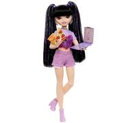 Barbie Dream Besties Renee, Muñeca con coletas altas, shorts morados y camiseta con corazón, pizza, ordenador portátil y accesorios de moda, juguete regalo para niños y niñas +3 años, HYC24