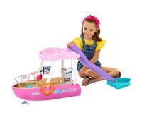 Barbie Dream Boat con muñeca y Set de Juego | Muñecas de moda y barco con piscina, tobogán y delfín; incluye más de 20 accesorios marinos; 3+; HJV37