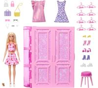 Barbie Muñeca con Armario de Ensueño y ropa, Muñeca con accesorios +3 años