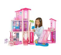 Barbie Dreamhouse Casa de Muñecas | 2 piscinas, 2 toboganes, ascensor, 9 áreas de juego, 2 casas, 65+ piezas con muebles y accesorios, JKG84