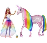 Barbie Dreamptopia Muñeca con Pelo Rosa y su Unicornio Luces mágicas (Mattel FXT26)