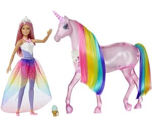 Barbie Dreamptopia Muñeca con Pelo Rosa y su Unicornio Luces mágicas (Mattel FXT26)