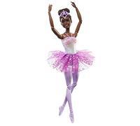 Barbie Dreamtopia Bailarina con Luces Muñeca Morena articulada con tutú Morado e iluminación mágica, Juguete +3 años (Mattel HLC26)