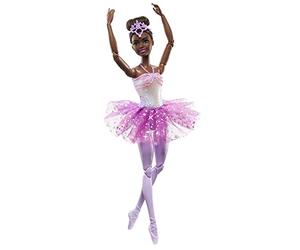 Barbie Dreamtopia Bailarina con Luces Muñeca Morena articulada con tutú Morado e iluminación mágica, Juguete +3 años (Mattel HLC26)