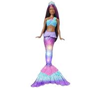 Barbie Dreamtopia Brooklyn Sirena con Luces de Colores Muñeca afroamericana, Juguete para el Agua (Mattel HDJ37)