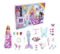 Barbie Dreamtopia Calendario de adviento, Muñeca con 24 accesorios sorpresa, juguetes regalo, juguete + 3 años (Mattel HGM66)
