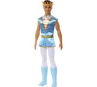 Barbie Dreamtopia Príncipe Moreno con Casaca Azul, muñeco con Corona, Juguete +3 años (Mattel HLC22)