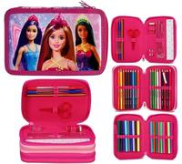 Barbie - Estuche para lápices con triple compartimento y triple cremallera, 45 piezas