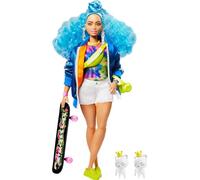 Barbie Extra Boneca articulada com cabelo Azul encaracolado, acessórios de Moda e mascotes (Mattel GRN30)