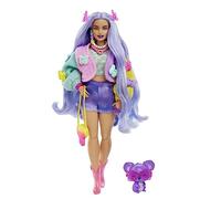 Barbie Extra Curvy Muñeca articulada con Pelo Morado, Accesorios de Moda y Mascota de Juguete, +3 años (Mattel HKP95)