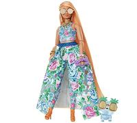 Barbie Extra Fancy Look Floral Muñeca Rubia con Falda y Top de Flores, Bata, Gatito y Accesorios de Moda, Juguete de Regalo +3 años (Mattel HHN14)