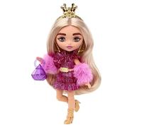 Barbie Extra Mini Rubia con Corona Dorada Muñeca pequeña con Vestido Rojo, Accesorios de Moda y Soporte, Juguete +3 años (Mattel HJK67)