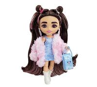 Barbie Extra Minis Conjunto Denim Muñeca pequeña con Pelo Largo y Dos moños, Accesorios de Moda y Soporte, Juguete +3 años (Mattel HKP90)