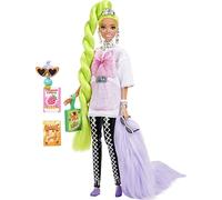 Barbie Extra Muñeca articulada con Pelo Verde neón, Accesorios de Moda y Mascota de Juguete (Mattel HDJ44)
