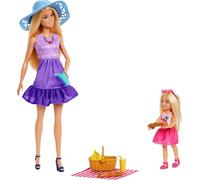 Barbie Familia y amigos Muñecas y accesorios, conjunto de juego con temática de pícnic con muñecas de moda pequeñas y nueve piezas, incluida comida, JBF43