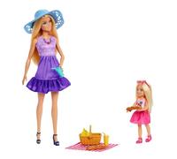Barbie Familia y amigos Muñecas y accesorios, conjunto de juego con temática de pícnic con muñecas de moda pequeñas y nueve piezas, incluida comida, JBF43