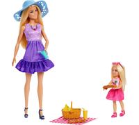 Barbie Familia y amigos Muñecas y accesorios, conjunto de juego con temática de pícnic con muñecas de moda pequeñas y nueve piezas, incluida comida, JBF43