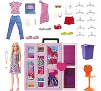 Barbie Fashionista Armario de ensueño 2.0 Maletín para gardar ropa de muñeca con +30 accesorios de moda, muñeca y 4 looks incluidos, juguete +3 años (Mattel HGX57)