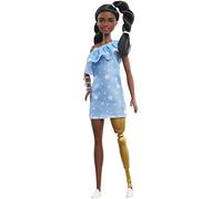 Barbie Fashionista Muñeca afroamericana con Pierna ortopédica con Vestido de Estrellas y Accesorios de Moda de Juguete (Mattel GYG09)