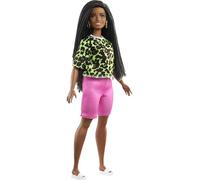 Barbie Fashionista Muñeca afroamericana Curvy con Camiseta de neón de Leopardo, Pantalones Rosas y Accesorios de Moda de Juguete (Mattel GYB00)