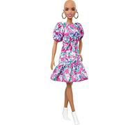 Barbie Fashionista Muñeca alopécica con Vestido de Flores y Mangas abombadas y Accesorios de Moda de Juguete (Mattel GYB03)