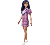Barbie Fashionista Muñeca con Pelo Violeta, Vestido con Estampado de Serpiente y Accesorios de Moda de Juguete (Mattel GXY99)
