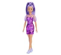 Barbie Fashionista Muñeca pequeña con Pelo Morado, Vestido con Estilo monocromático y Accesorios de Moda de Juguete (Mattel HBV12)