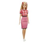 Barbie Fashionista Muñeca Rubia con Conjunto de Falda y Top Pata de Gallo y Accesorios de Moda de Juguete (Mattel GRB59)