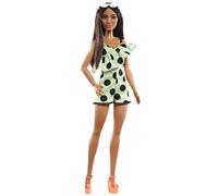 Barbie Fashionista Vestido asimétrico Muñeca Morena de Lunares y Accesorios de Moda, Juguete +3 años (Mattel HJR99)