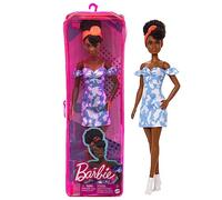 Barbie Fashionista Vestido Vaquero decolorado Muñeca con pecas con Pelo Moreno Rizado y Banda en el Pelo, Juguete a la Moda +3 años (Mattel HBV17)