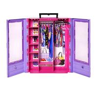 Barbie Fashionistas Armario con 6 Perchas, Morado | con barra desplegable y asa, almacenaje portátil para ropa y accesorios de muñeca de moda, HJL65