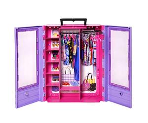 Barbie Fashionistas Armario con 6 Perchas, Morado | con barra desplegable y asa, almacenaje portátil para ropa y accesorios de muñeca de moda, HJL65