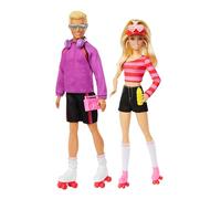 Barbie Fashionistas Barbie y Ken Patinadores, Pack muñeca y muñeco rubios con patines y accesorios de patinaje, colección 65º aniversario, juguete regalo para niños y niñas +3 años, HXK90