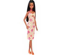 Barbie Fashionistas Doll #233 with Black Hair, Wearing Checkered Orange and Pink