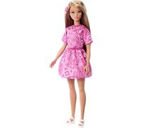 Barbie Fashionistas Style, muñeca n.º 249, con Pelo Rubio, Falda y Camisa con Estampado de Cachemir Rosa y Sandalias Blancas con Plataforma, JJN62