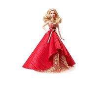 Barbie - Felices Fiestas, muñeco en Vestido, Color Rojo y Dorado (Mattel BDH13)