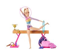 Barbie Gimnasta muñeca y Accesorios Set de Juego | Muñeca rubia, clip para volteretas, barra de equilibrio, conjunto deportivo y más, HRG52