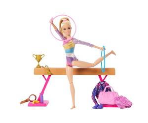 Barbie Gimnasta muñeca y Accesorios Set de Juego | Muñeca rubia, clip para volteretas, barra de equilibrio, conjunto deportivo y más, HRG52