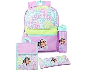 Barbie Girls 4 Piece Backpack Set | Logotipo de Las muñecas de Moda Purple Rucksack Lunch Bag Pencil Case Water Bottle | Regalos de Mochila para el Regreso a Clases